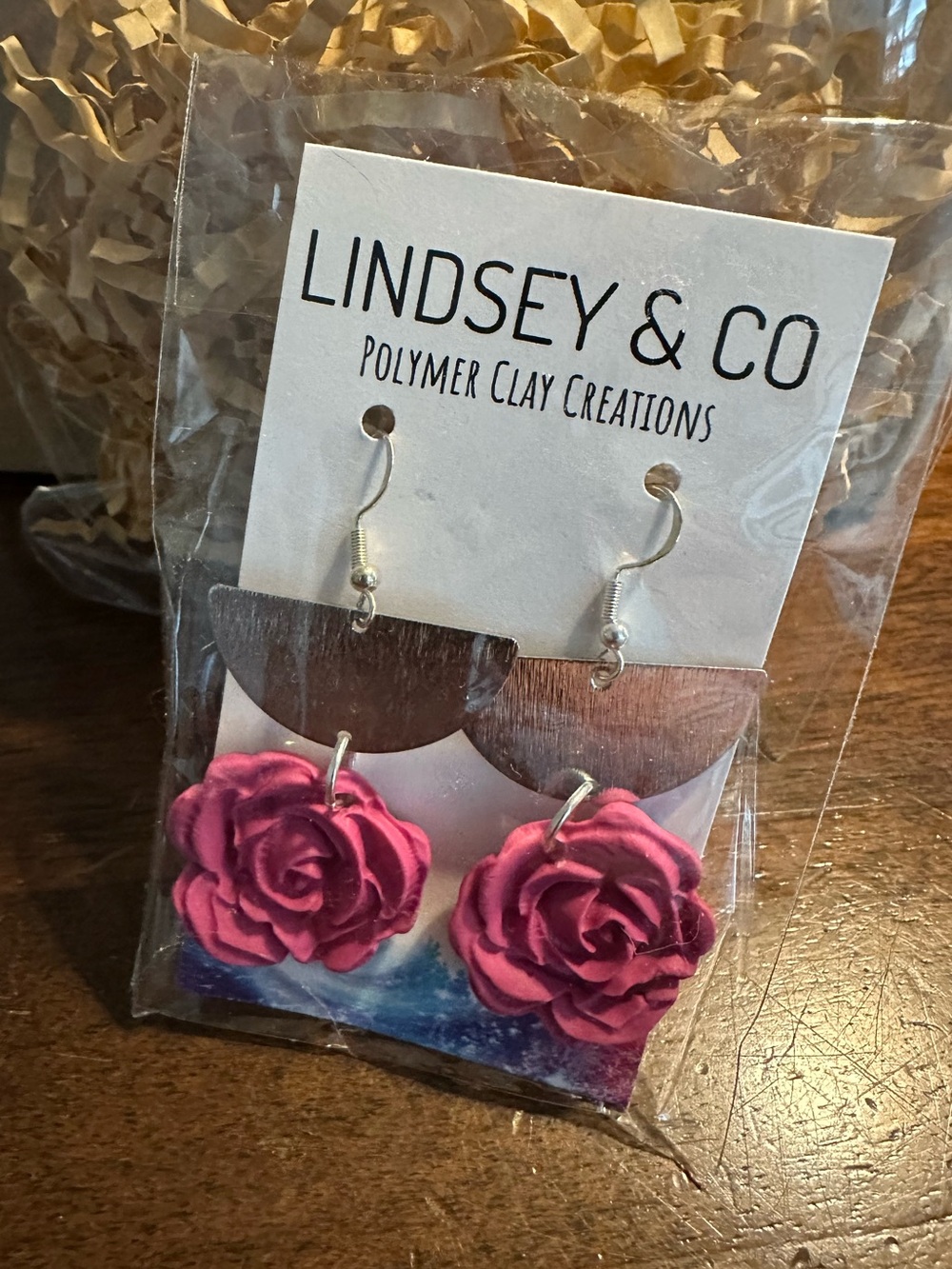 Lindsey & Co Pink Rose Dangle Earrings